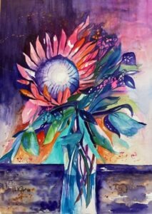 „Protea die Weihnachtsblume“ Aquarell 35.5x51 / PP 50x70 Nr 97