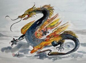 „Drache Long“ Aquarell 51x35.5 / PP 50x70, Nr 136a